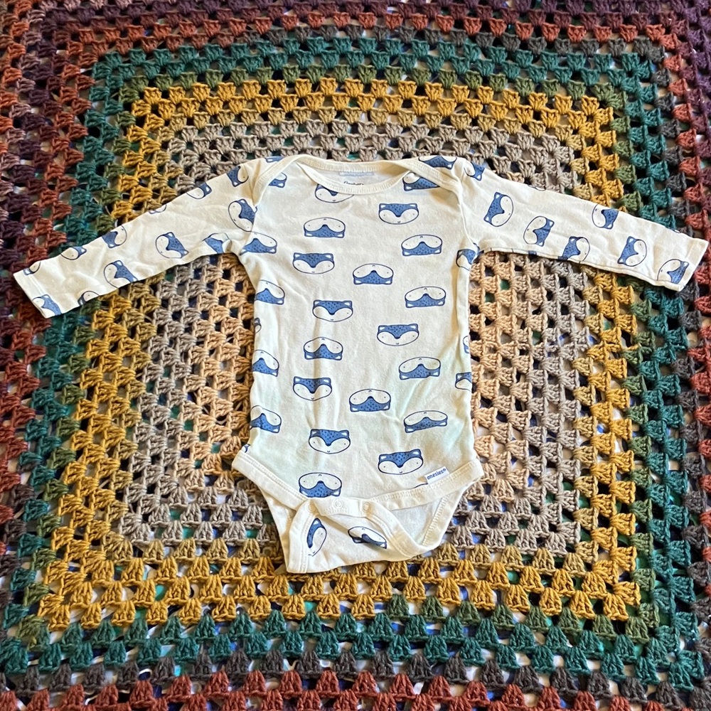 Gerber Cream and Blue Fox Long Sleeve Onsie